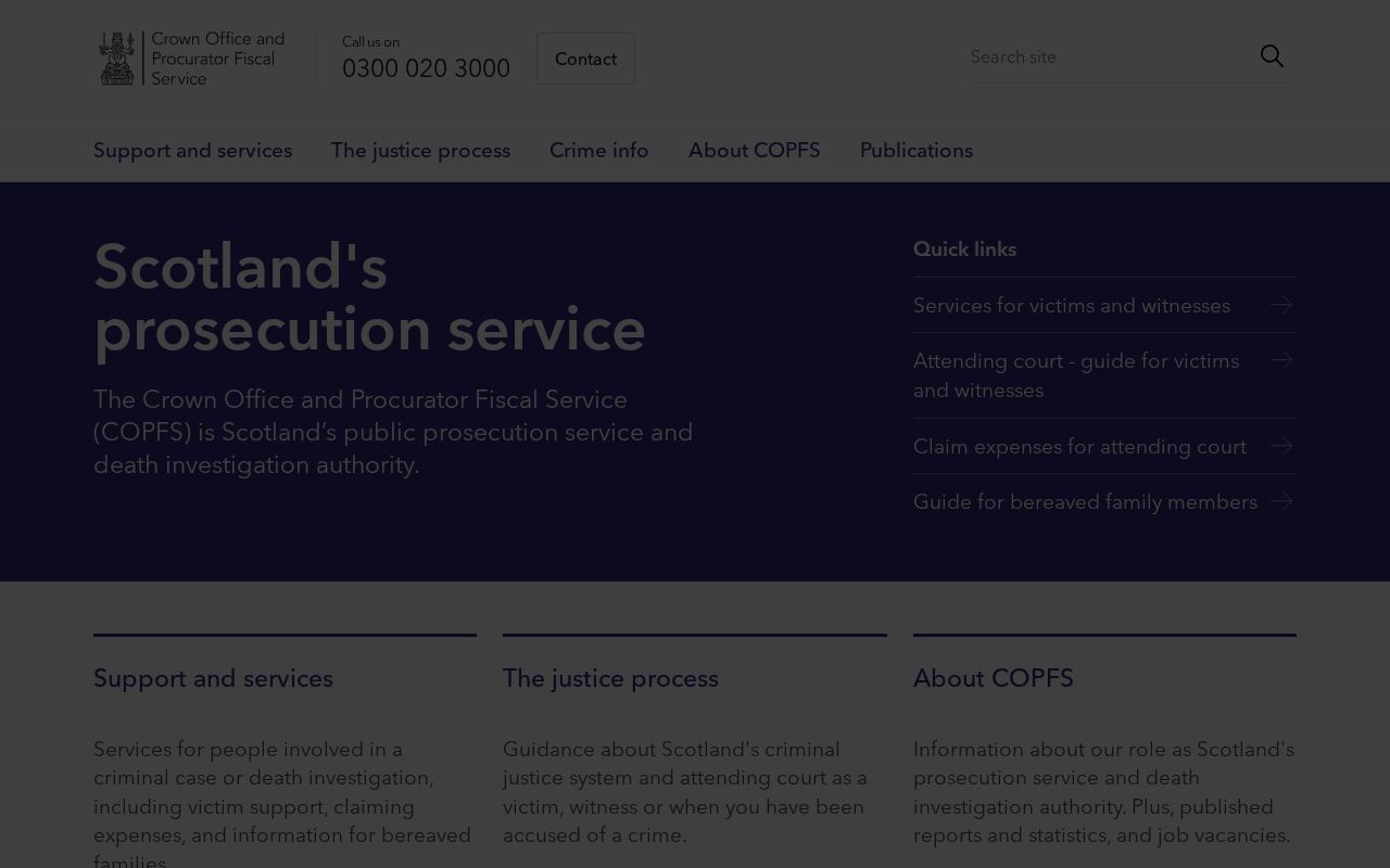 Screenshot of the Crown Office & Procurator Fiscal Service website homepage