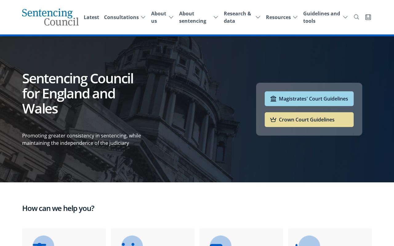 Screenshot of the Sentencing Council website homepage