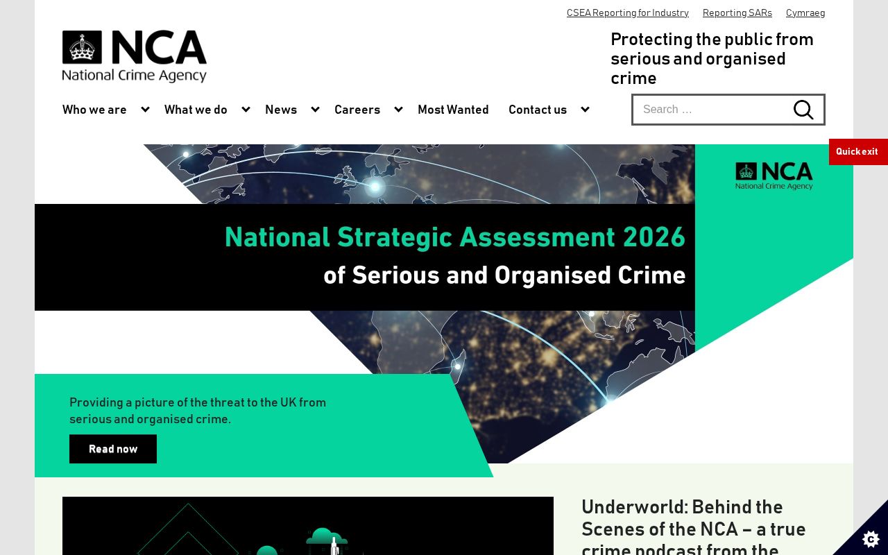 Screenshot of the National Crime Agency website homepage