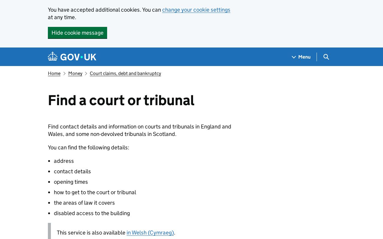 Screenshot of the Find a Court or Tribunal website homepage