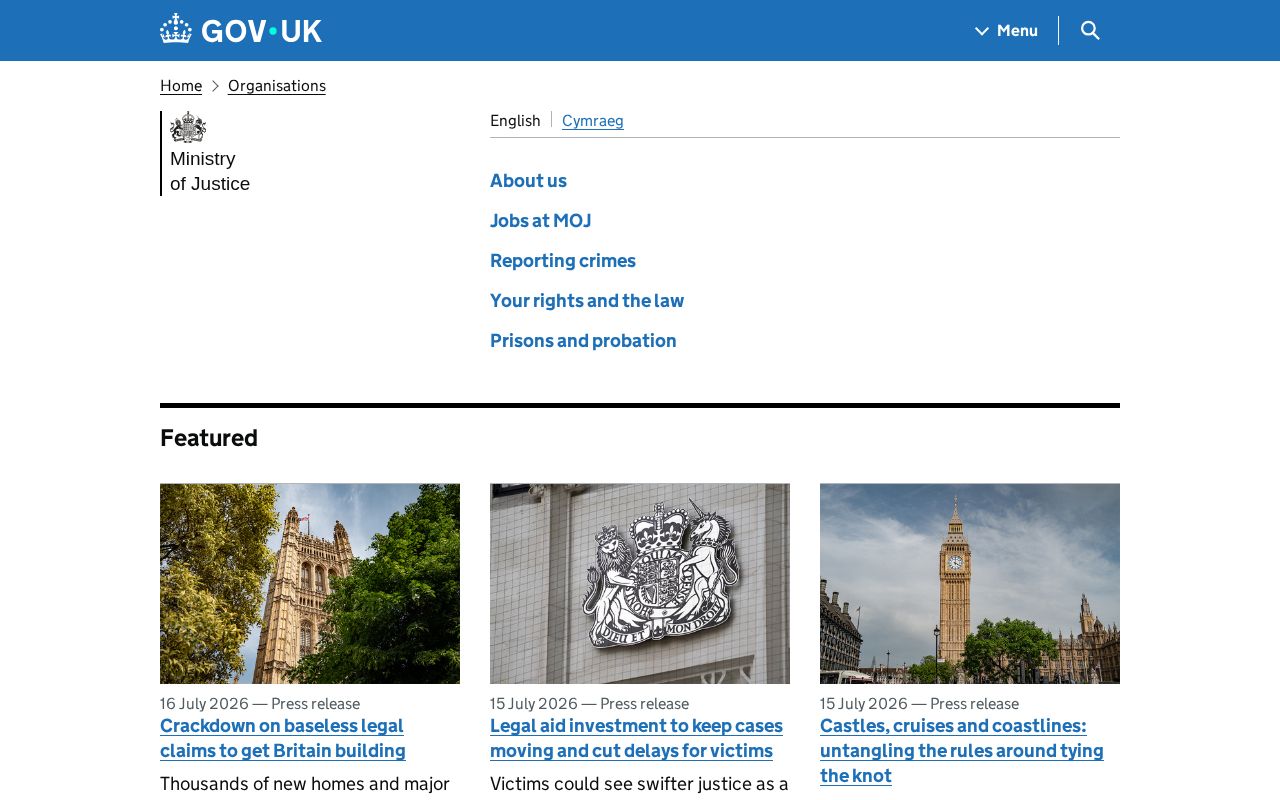 Screenshot of the Ministry of Justice website homepage