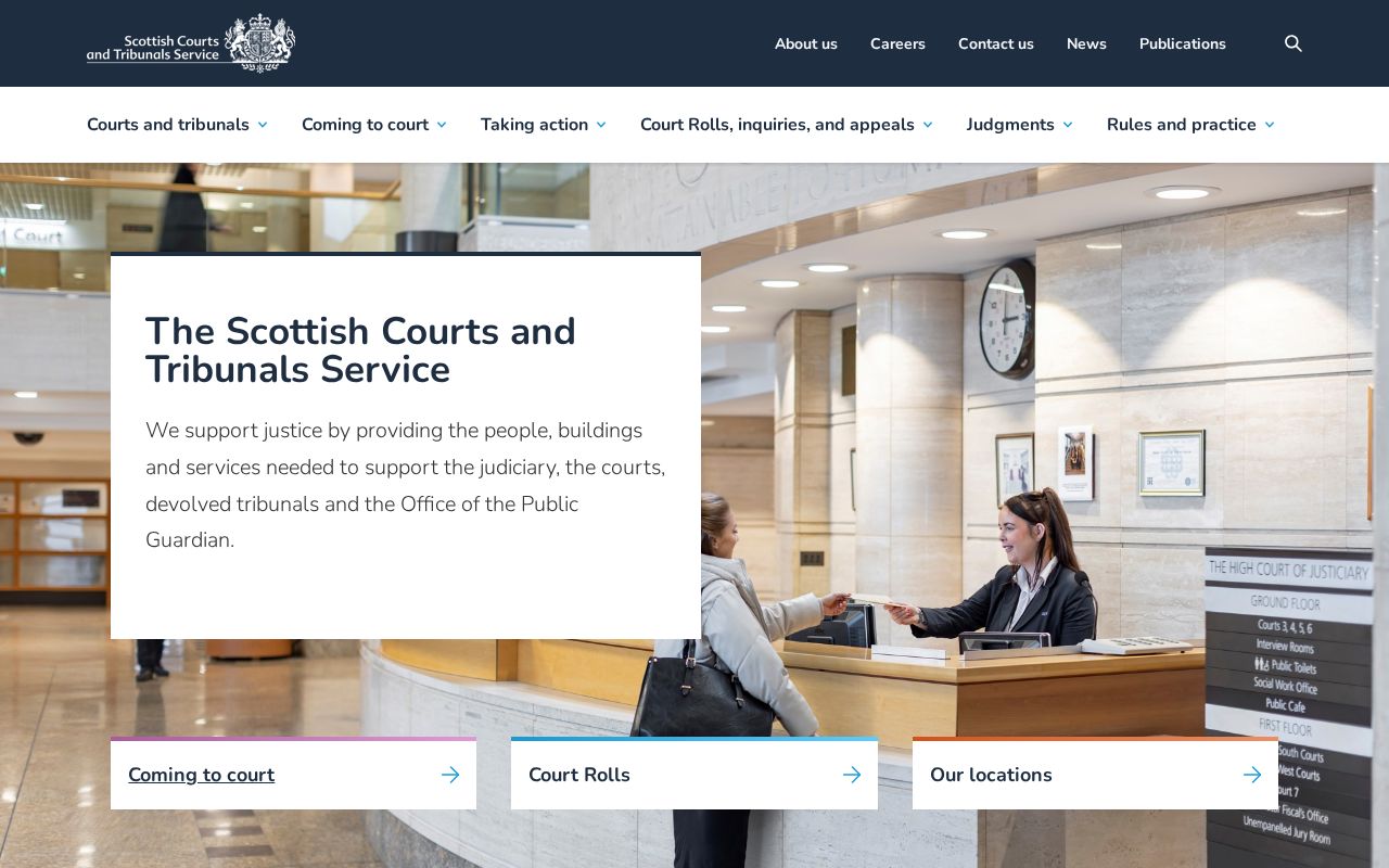 Screenshot of the Scottish Courts and Tribunals website homepage