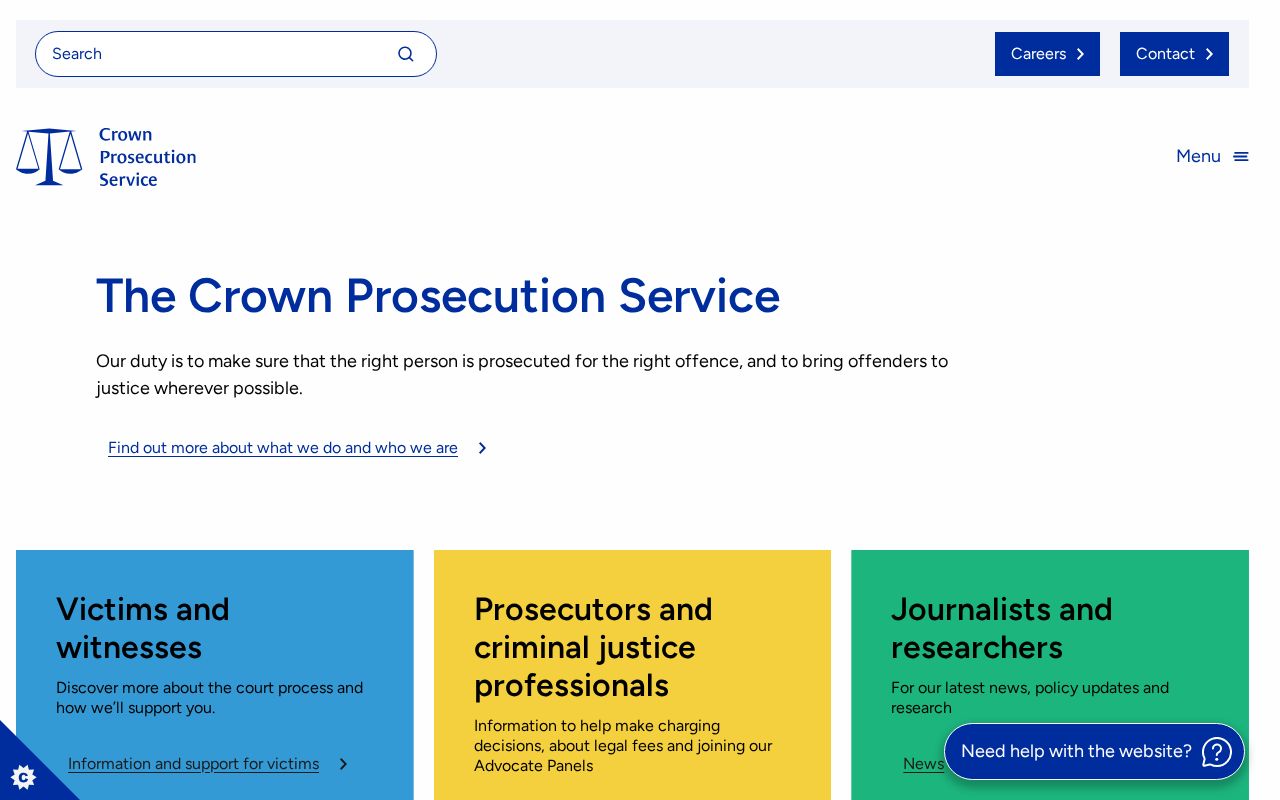 Screenshot of the Crown Prosecution Service website homepage