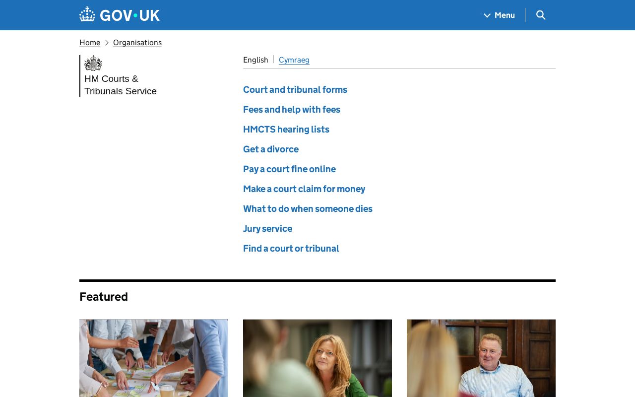Screenshot of the HM Courts & Tribunals Service website homepage