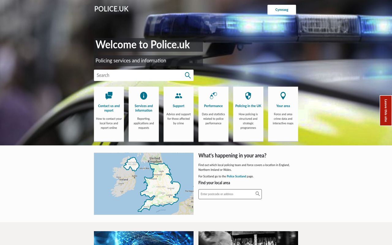 Screenshot of the Police.uk website homepage