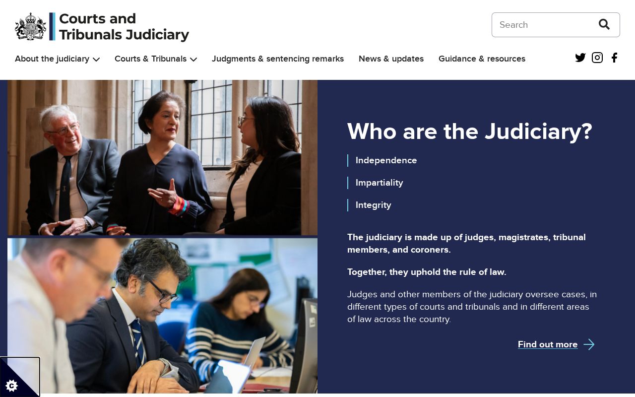 Screenshot of the Courts and Tribunals Judiciary website homepage