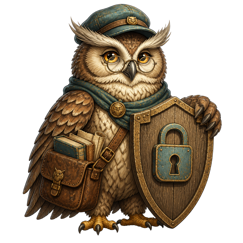 Little OWL mascot as a bespectacled elder, matching the adult age mode.