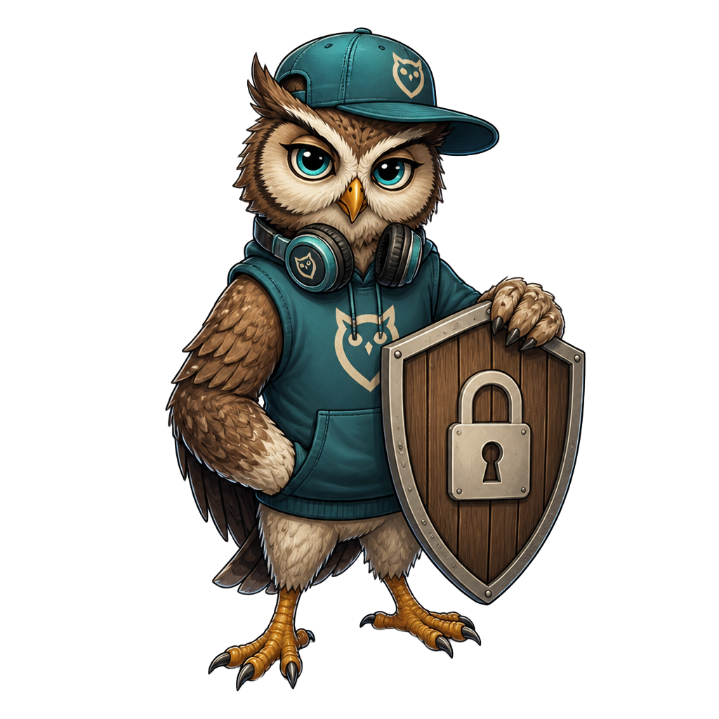 Little OWL mascot as a hooded sentinel, matching the teen (13–17) age mode.